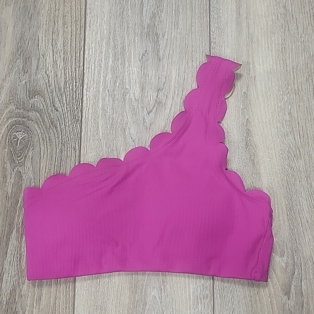 Vanilla Beach Pink Scalloped One Shoulder Bikini Top Small